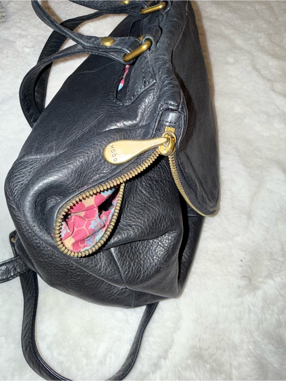 HOBO River Black Leather Double Zipper Top Handle Multi Pockets Backpack Bag - Picture 7 of 7